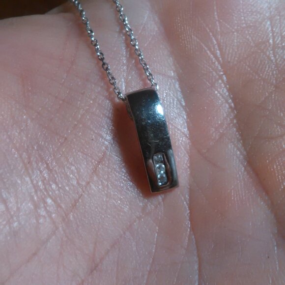 Simulated Diamond Bar Pendant Sterling Silver Necklace - Picture 9 of 13